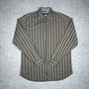 Zegna Sport button down Shirt Mens XXL Grey Yellow Striped cotton box fit luxury